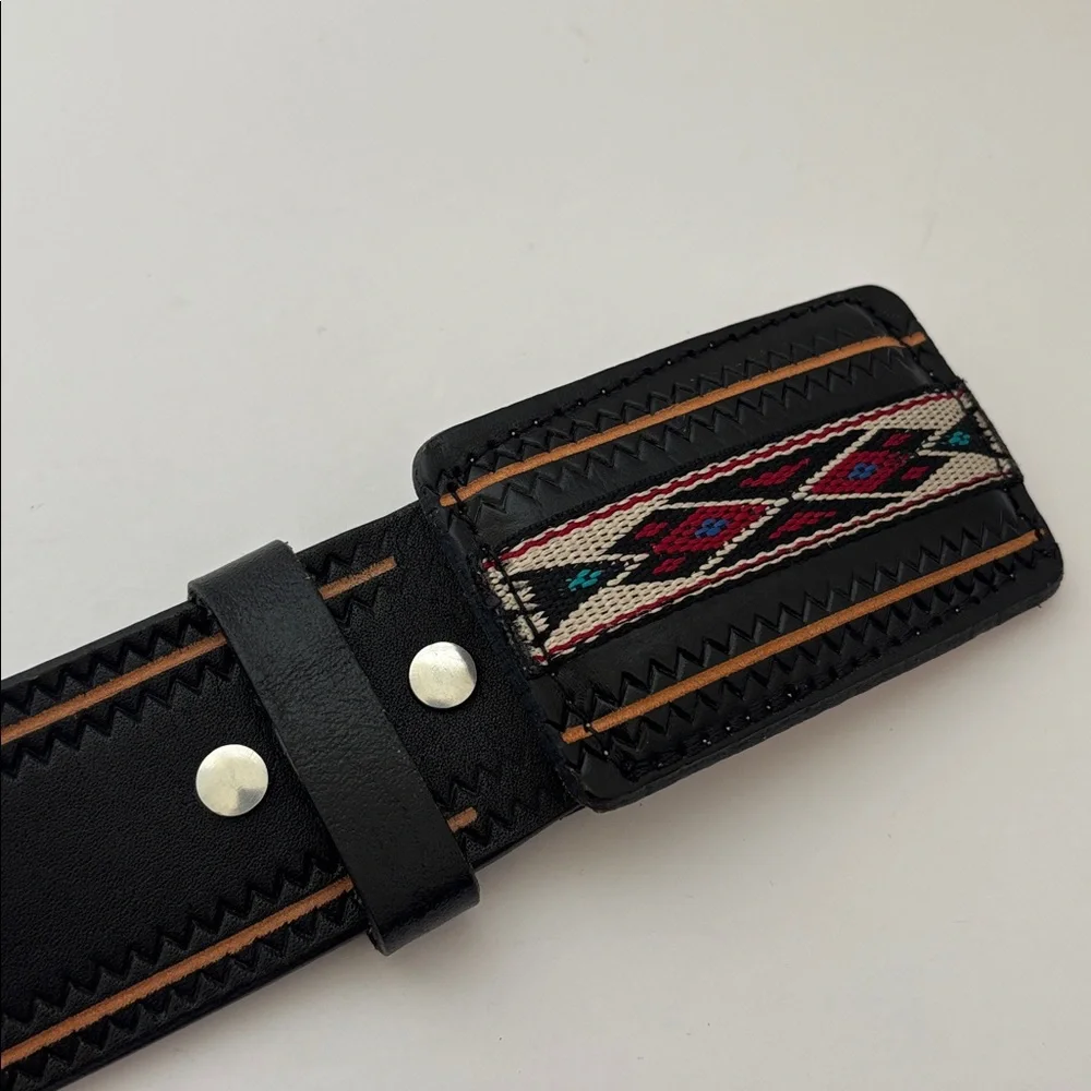 Vintage‎ Orona Aztec Southwestern Black Leather Handcrafted Belt Mens Size 34